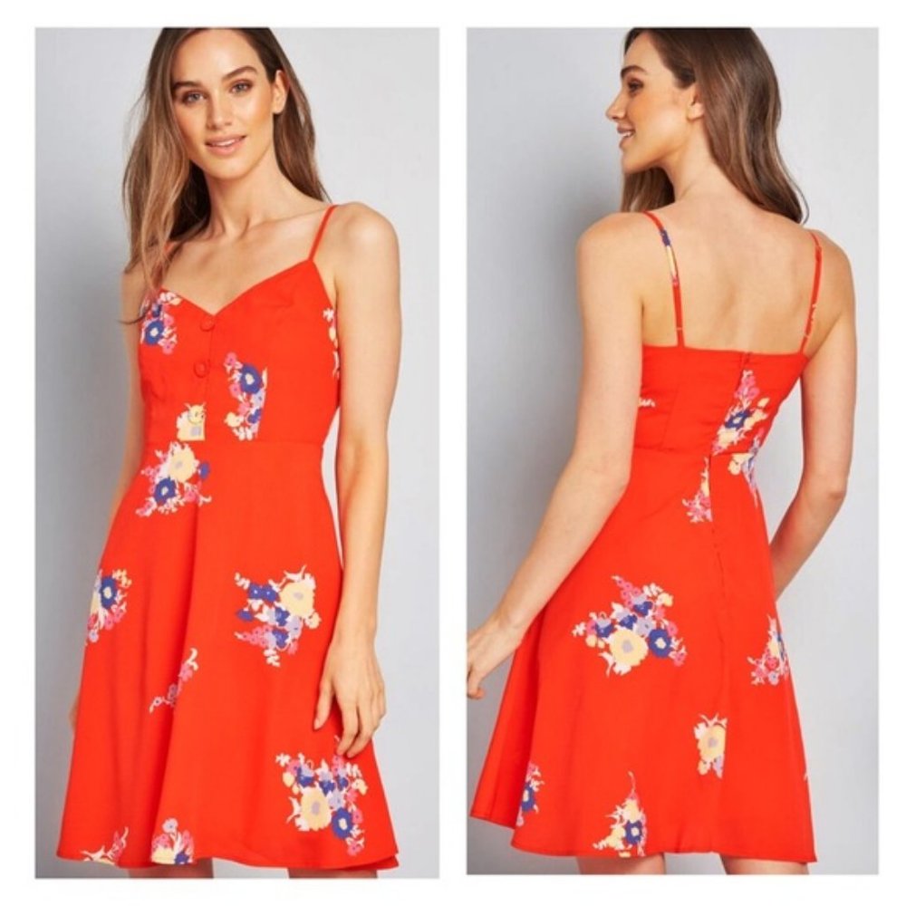 ModCloth Living Lightheartedly Red Floral Dress